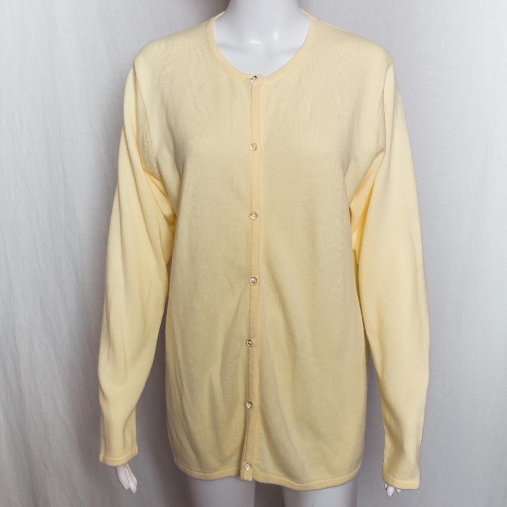 Vintage Oversized Yellow Cardigan with Clear Plastic Glass Looking Buttons
